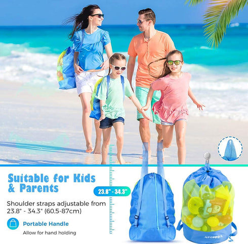 Afomida Backpack 2 Mesh Beach Bag Tote Sand Away beach Large Swim and Pool Toys Balls Storage Bags, Kids Sea Shell Bag