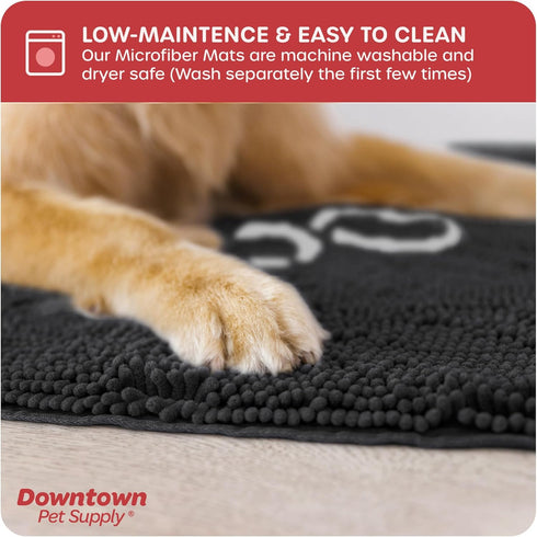 My Doggy Place Microfiber Dog Mat for Muddy Paws, 31" x 20" Charcoal with Paw Print - Absorbent Dog Cleaning Mat