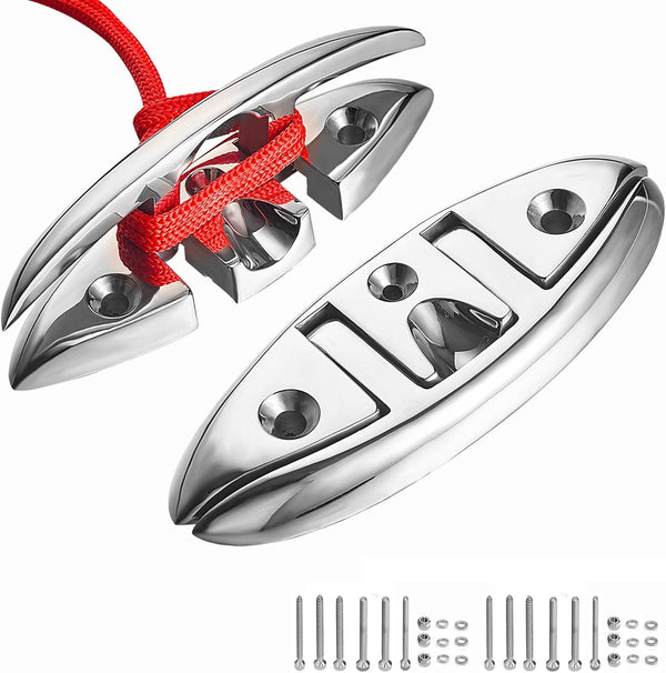TINGZHIGO 5 Inch Boat Folding Cleats, 2 Packs Marine Flip-up Metal Dock Cleats, 316 Stainless Steel with Screws