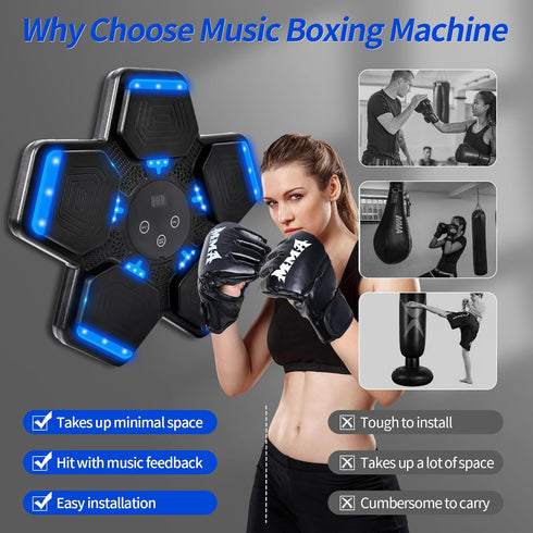 Music Boxing Machine for Adults and Kids, Smart Bluetooth Boxing Training Equipment with Gloves, Target Workout