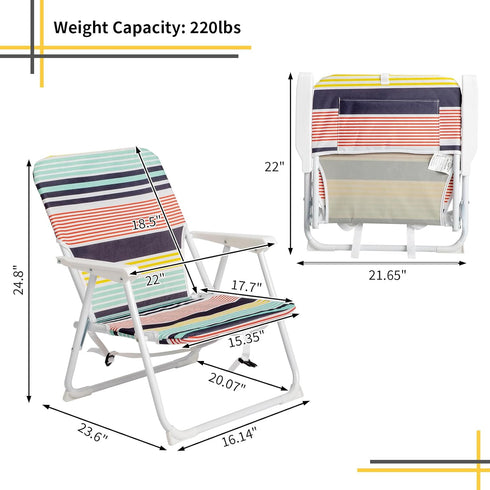 Generic Backpack 5 200Lbs Folding Beach Chair, Portable Camping Chair, Lightweight Chair, Multi-Color Striped