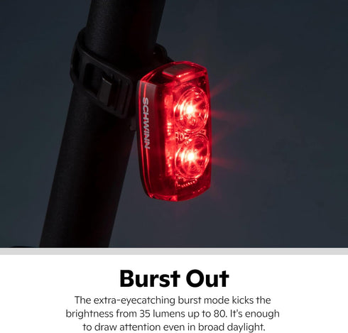 Schwinn Rechargeable Bike Tail Light, 80 Lumens, Type-C USB, Enhanced Visibility, Bicycle Accessory