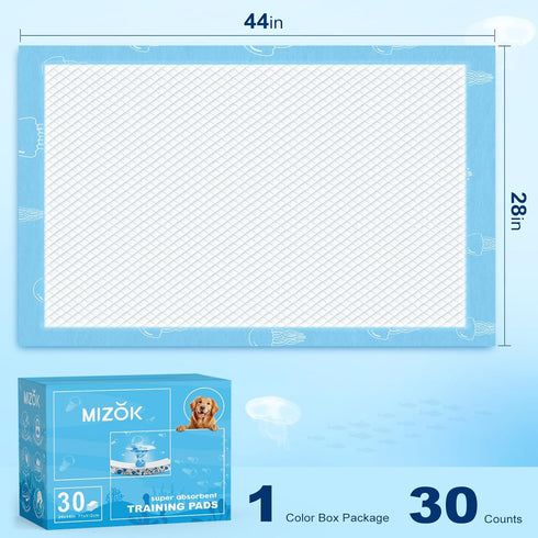 28x44in 12 (30 Counts) MIZOK Dog Pee Pads Extra Long Dog Pads Cups Superior Absorption Leak-Proof Pee Pads for Dogs