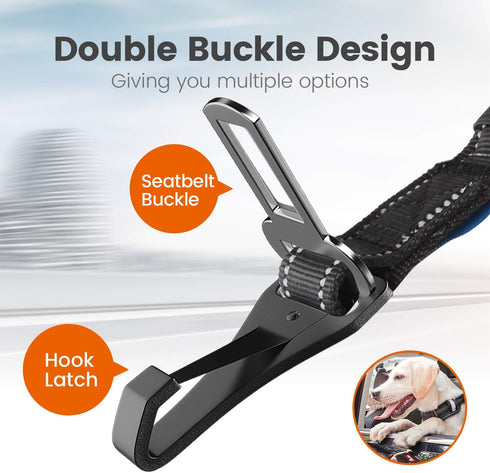 IOKHEIRA Updated Adjustable Dog Seatbelt, Reflective Bungee Car Seat Belt with Rotatable Carabiner, Hook & Buckle