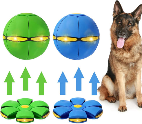 2PCS Dog Flying Disc Toy, Pet Toy Flying Saucer Ball with 3 Lights for Outdoor Games