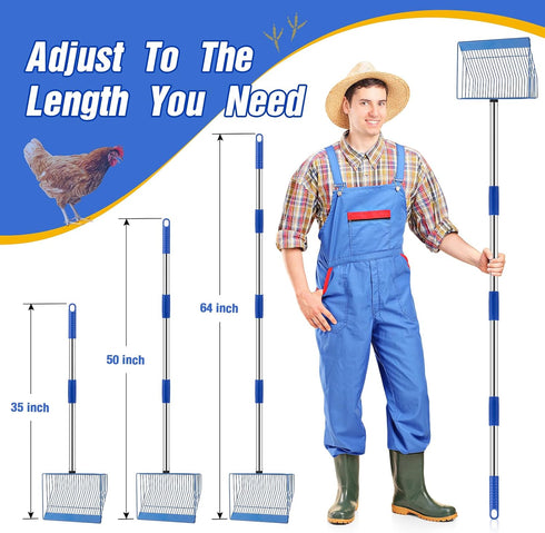 35" 64" Large Chicken Poop Scooper, Heavy Duty Chicken Coop Scoop for Sand, to Adjustable Stainless Steel Handle