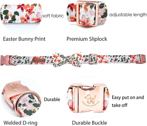 Elegant Little Tail Dog Collar with Bowtie, Adjustable Spring Flower Cute Pink Pet Collar Gift for X-Small Dogs