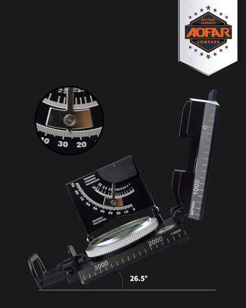 AF-4074 Scount,Geology AOFAR Military Compass for Hiking,Lensatic Sighting Waterproof,Durable,Inclinometer