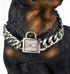 Dog Chain Collar with Cubic Zirconia Locking, High Polished Stainless Steel Cuban Link, 18" for Small Medium Dogs