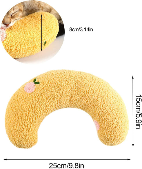 Cat Pillows for Indoor Cats, Soft Fluffy Dog Calming Pillow, Little Dog Pillows, U Shaped Half Donut Cuddler with Cute Embroidery, Washable Neck Protector Pillows for Small Dogs and Cats(yellow)