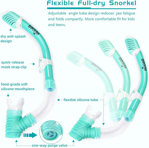 Kids Snorkel Set - Dry Top Snorkel Mask Snorkeling Gear for Boys Girls Youth, Anti-Fog 180° Panoramic View