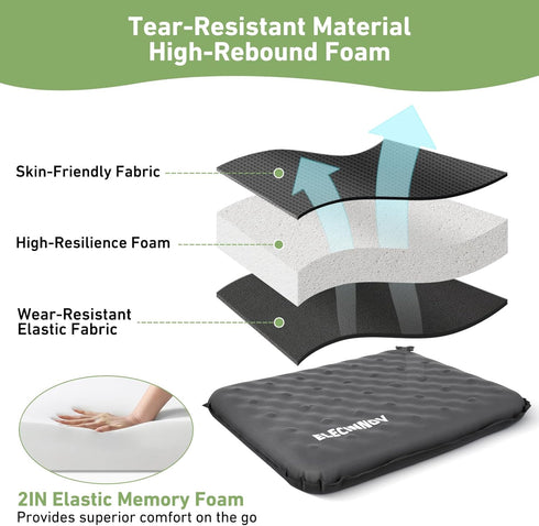 Backpacking (Grey-2pack) Inflatable Seat Cushion, Self Inflating Memory Foam Stadium Seat Cushion Lightweight Camping