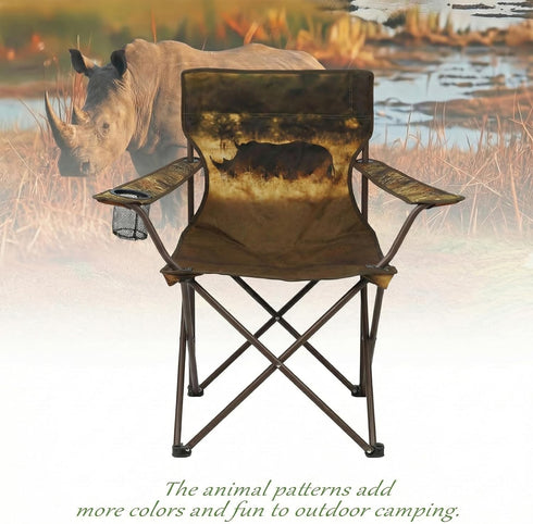 2 Pack Camping Chairs with Animal Print,Folding Lawn Chair with Cup Holder & Carry Bag