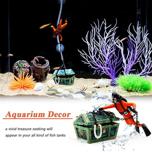 Mesee Aquarium Floating Diver Ornament, Micro Landscape Decor for Undersea Treasure Chest