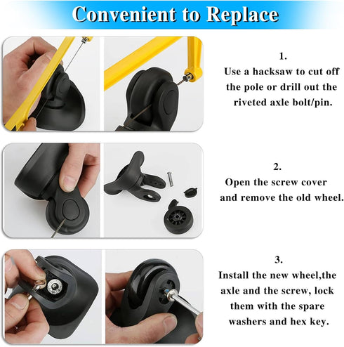 OwnMy Luggage Suitcase Replacement Wheels, 70mm x 24mm Rubber Swivel Caster, Set of 2 Bearings Repair Kits