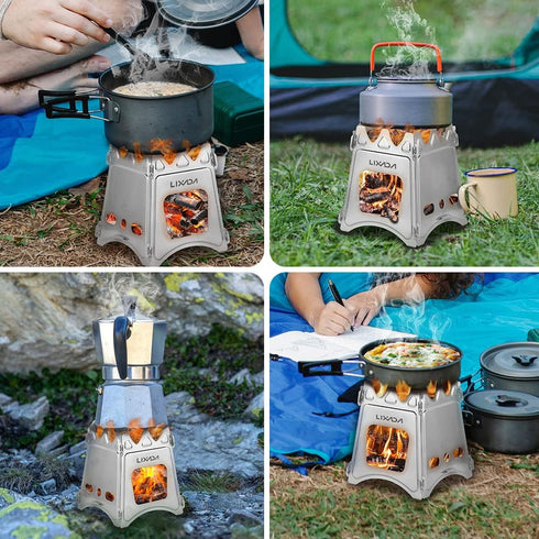 Lixada Lightweight Folding Camping Wood Stove, Portable Stainless Steel for Outdoor Use