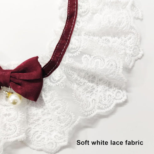Hikiwin Costumes,Crimson,1 Elegant Lace Cat Collar with Cute Bow,Cat Collar with Bow Tie,Pet Lace Bib Collar with Cute