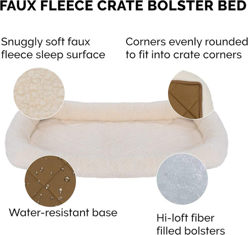 Furhaven Dog Bed for Small Dogs & Indoor Cats, 100% Washable Sherpa Fleece Bolster Crate Pad, Cream, Small