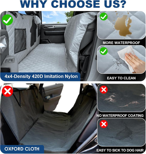 CarChic Hammock Dog Car Seat Cover for Back Seat - Waterproof Pet with Embedded Insert Door Protectors (XLarge for Crew