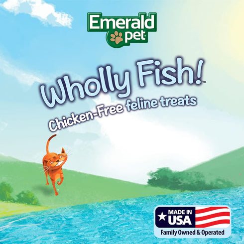 Wholly Fish! Chicken-Free Feline Treats, EMERALD PET Tuna Recipe — Crunchy Tuna Cat Treats with Real Tuna — Grain Free,