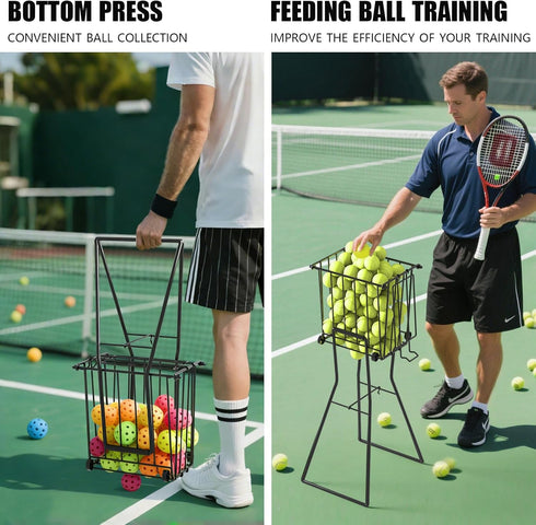wasoyun 75 50 Tennis & Pickleball Hopper with Wheels Ball Pick Up Basket, Pickleball Ball Retriever Ball Holder Storage