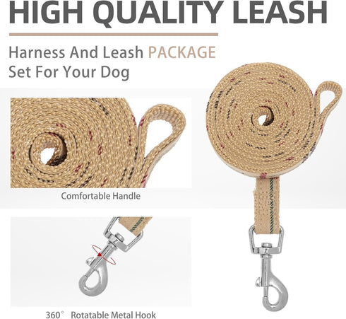 PUPTECK Soft Mesh Dog Harness and Leash Set, Step-in Plaid Puppy Padded No Pull Vest for XS Small Medium Dogs, Beige