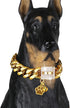 Dog Chain Collar Designer Luxury Gold with CZ Buckle, 19mm Cuban Link Metal Dog Collars for Puppy Small Medium Large