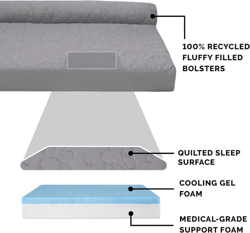 Furhaven Cooling Gel Dog Bed for Medium/Small Dogs, Removable Bolsters & Washable Cover, Up to 35 lbs, Titanium