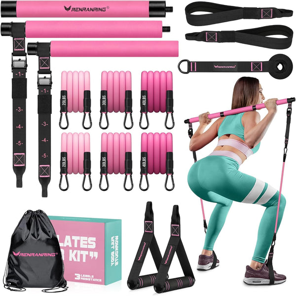 Pilates Bar Kit with Resistance Bands, Multifunctional Heavy-Duty Pilates Bar for Home Workouts for Women & Men