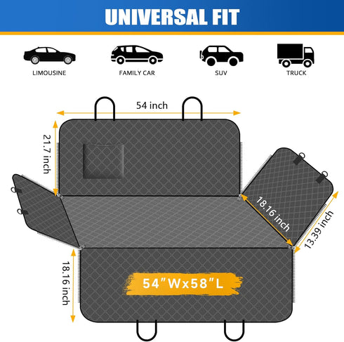 WoofKnows Hammock 54"x 58", Dog Car Seat Cover for Back Seat with Storage Pocket Dog Protects Against Dirt Seat Covers