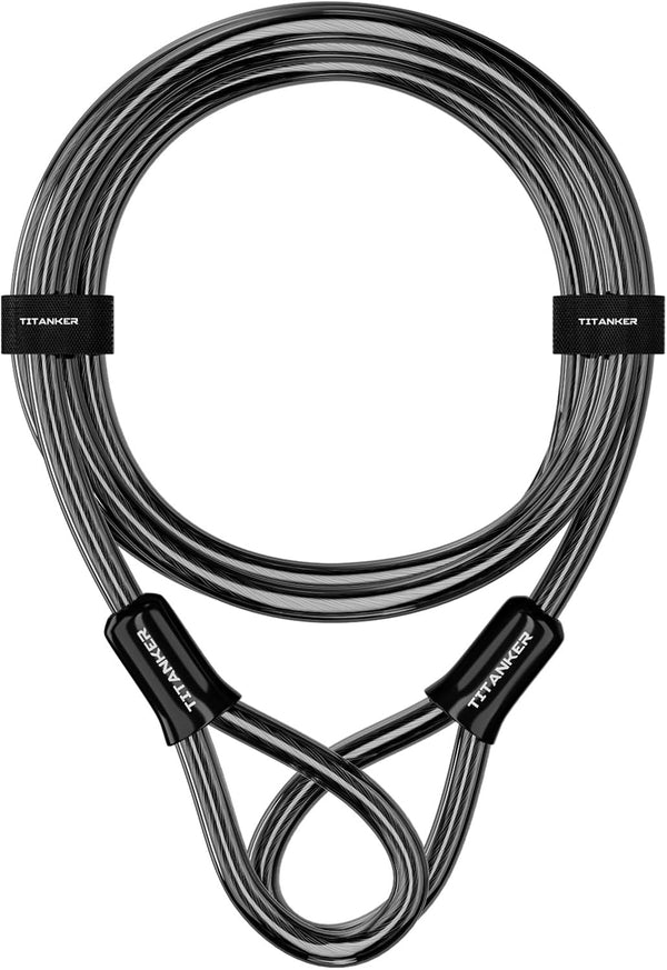 Titanker Bike Lock Cable, 12mm Thick Heavy Duty Steel Cable with Loops, Vinyl Coated Security Chain (4ft, 7ft, 15ft,
