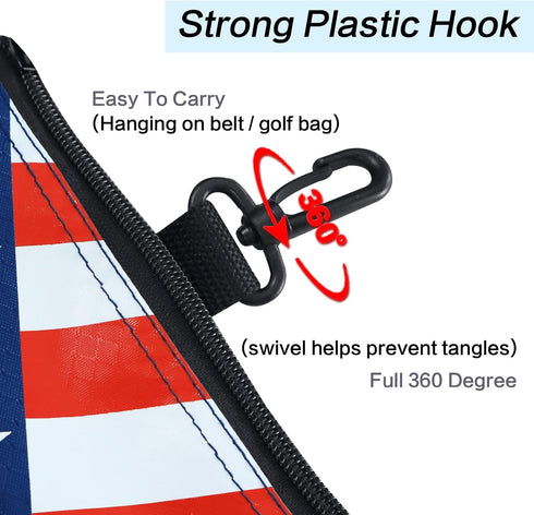 Golf Bag Accessories Valuables Pouch Bags - Multi Pocket Zipper Hook with 10 Pcs Wood Golf Tees for Men Women