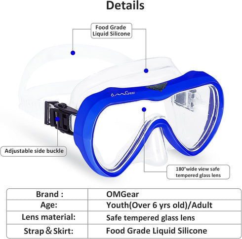 OMGear Snorkeling Gear, Diving Mask for Kids & Adults, Silicone Swim Goggles with Nose Cover for Scuba Diving
