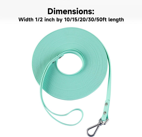 Dog Training Long Leash, Waterproof Heavy Duty Outdoor Recall Lead, 10ft 15ft 20ft 30ft 50ft, Mint Green (30FT)