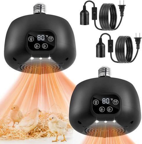 2 Pack Chicken Coop Heater 200W with Lighting and Temperature Control Chicken