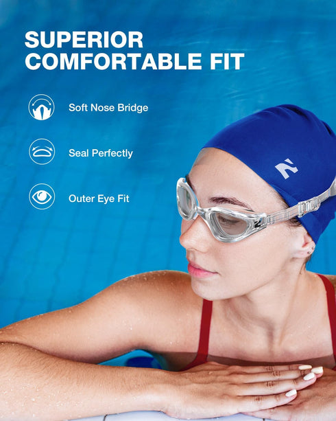 ZIONOR G1 Lite Swim Goggles with Swim Cap, Comfortable Anti-fog Set for Adult Men Women