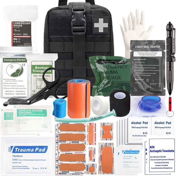 Ifak Trauma Kit, 74 Piece Tactical First Aid Supplies, Molle Pouch, Refill for Camping Hiking Travel