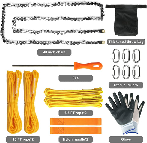 Premium 48 Inch High Limb Rope Saw with Two Ropes, 62 Sharp Teeth Blades, Best Folding Pocket Chain Saw
