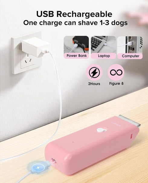 Trimming Dog Clipper for Matted & Long Hair,Quiet Pet Paw Hair Groomer,Handy Cordless Rechargeable Waterproof Shaver