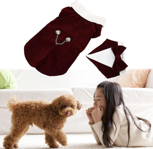 Stylish Elegant Pet Wedding Suit, Dog Tuxedo Collar Attire with Bow Tie, Size L