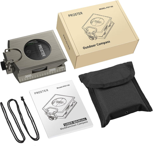 IP65 Proster Compass Hiking Survival - Lensatic Sighting Compass for Camping Navigation, Compass with Clinometer