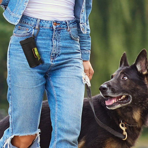 MalsiPree Dog Poop Bag Holder for Leash - Soft Fabric Waste Bag Dispenser with Stainless Steel Clip, Adjustable Strap