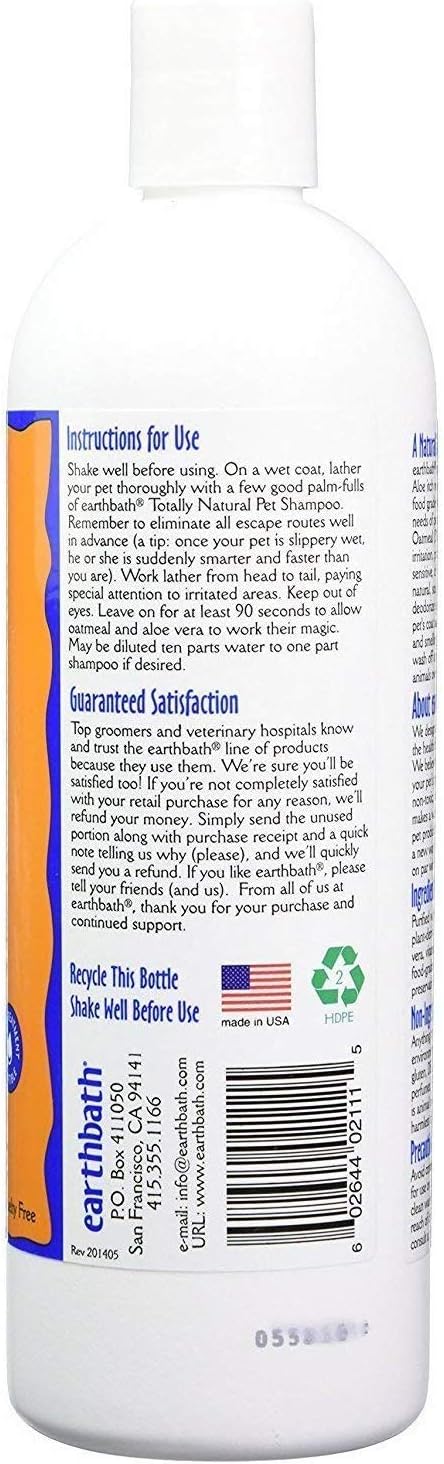 earthbath Oatmeal & Aloe Dog Shampoo - 16 Oz for Itchy, Dry Skin Relief, Made in USA, Vanilla & Almond