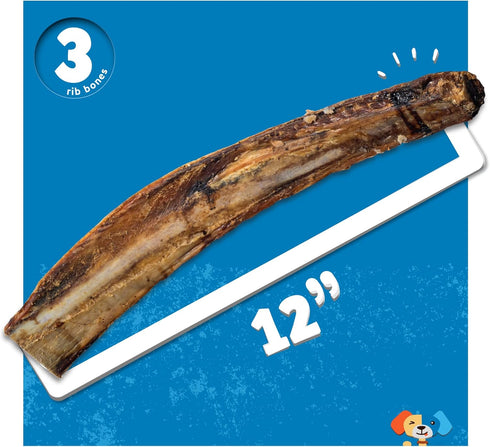 Jack&Pup Rib Bones for Dogs | All Natural Large Dog Bones | Single Ingredient Dog Chew Bones (12 inch, 3 Pack)