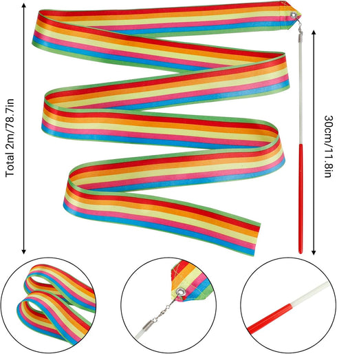 12pcs YGEOMER Ribbon Wands, Rainbow Gymnastics Ribbons for Kids, Twirling Dance Sticks for Artistic Dancing, Talent