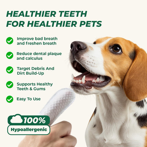 100 Count Dog Dental Wipes - Dog Finger Toothbrush & Teeth Cleaning Wipes, Pet Dental Finger Wipes for Dogs & Cats