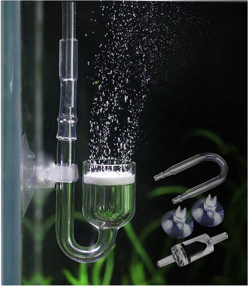 Aquarium Glass CO2 Diffuser Atomizer with Premium U Tube Check Valve and Suction Cup