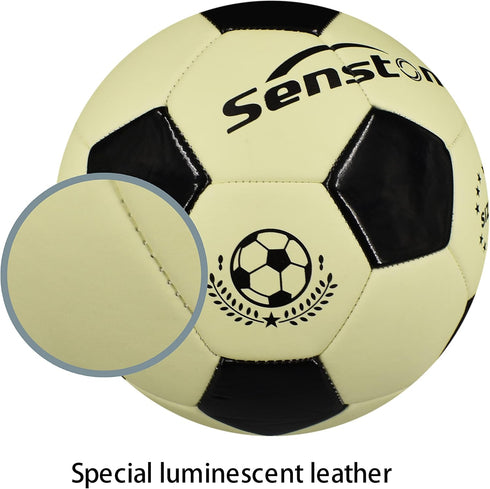Senston Glow in The Dark Soccer Ball, Glowing Leather Size 5 Indoor Outdoor Night Soccer Ball with Pump