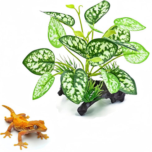2 pcs Reptile Artificial Plants, Terrarium Decorations, Amphibian Habitat Hideout Tank Accessories