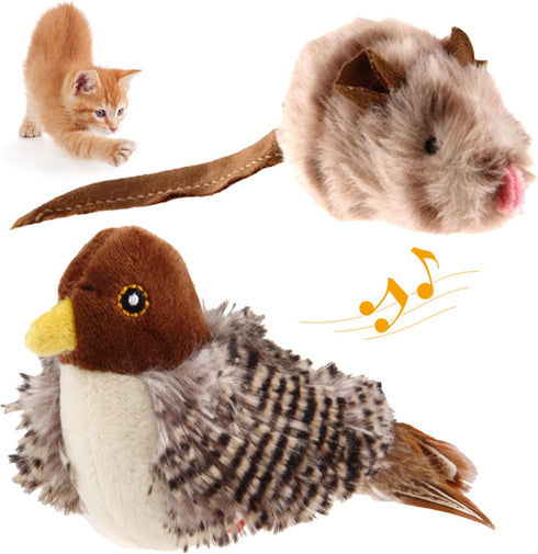 Gigwi Chirping Bird Cat Toy Set - Interactive Motion Activated Toy for Indoor Cats